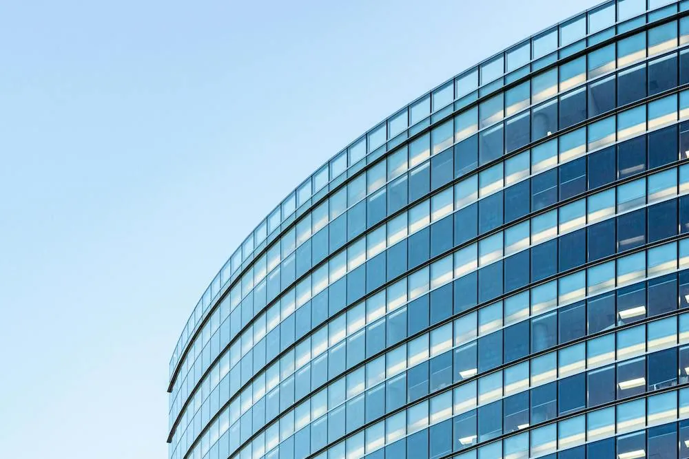 curved view of commercial building from outside